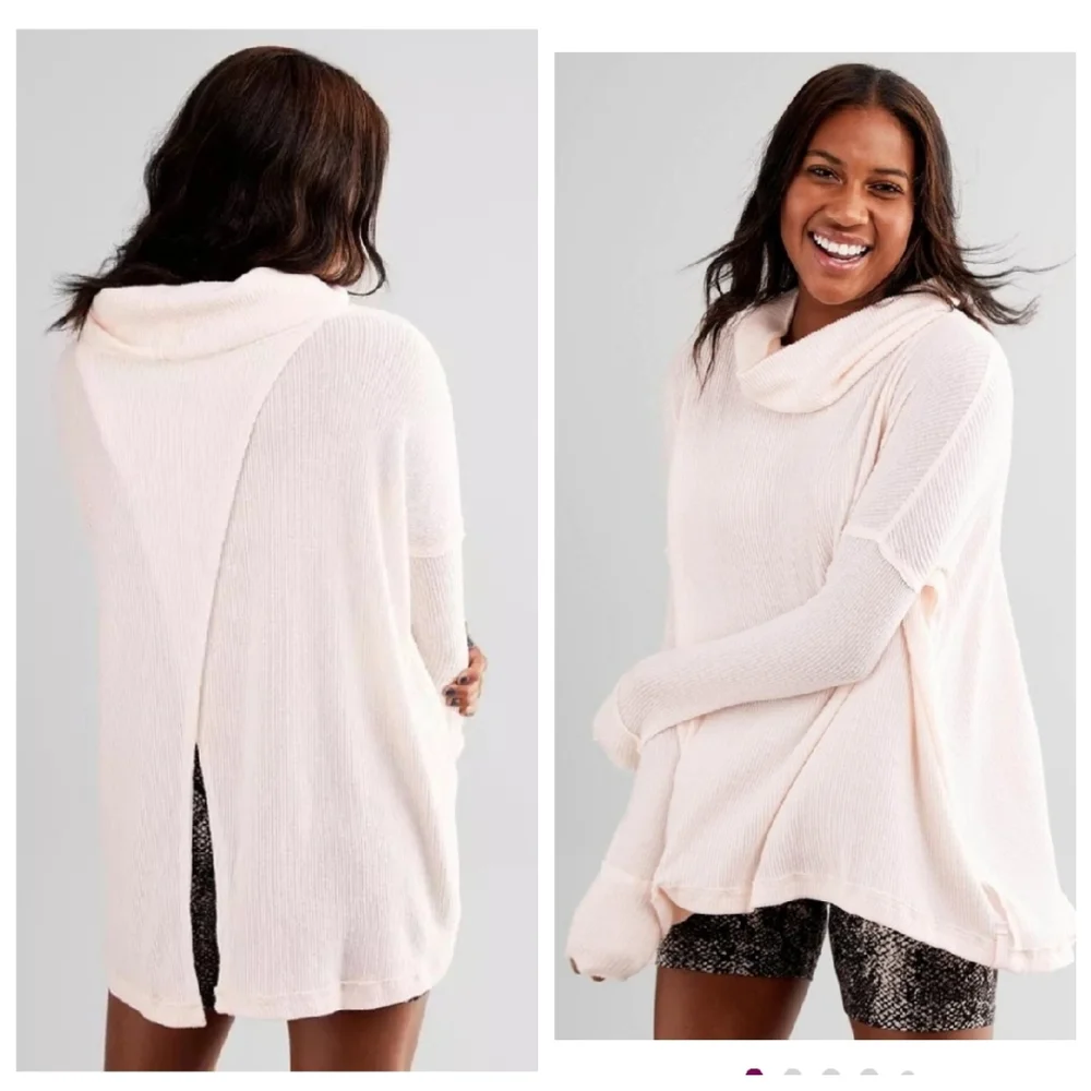 NWT We The Free‎ Split Back Juicy Ribbed Cream Cowl Sweater Oversized Size XS